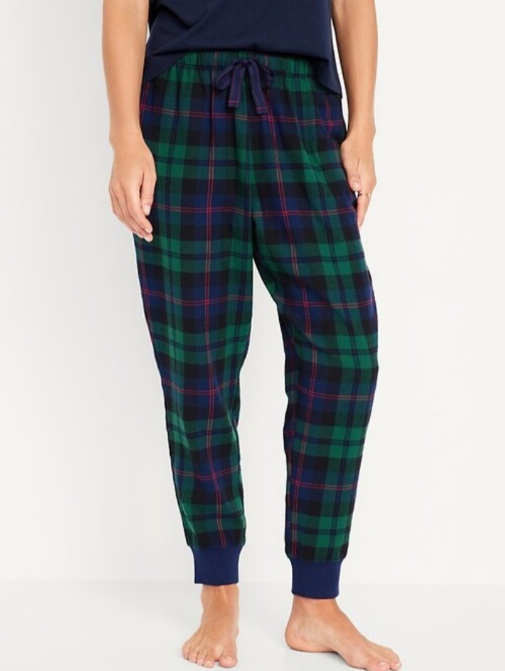 Old Navy pajama joggers pants blue green plaid size small Tall